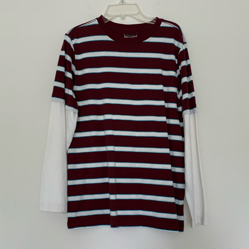 Basic Editions Boys Long Sleeve Striped Shirt